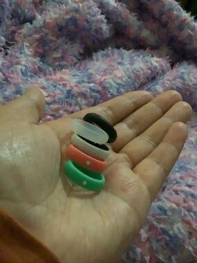 Stacked Silicone Rings in Black, White, Coral, and Green